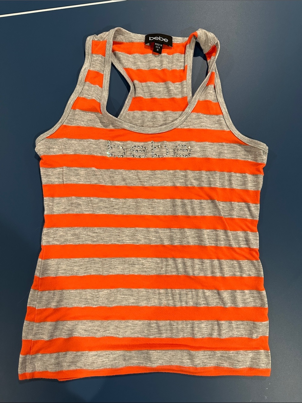 bebe Orange & Heather Gray Striped Racerback Tank